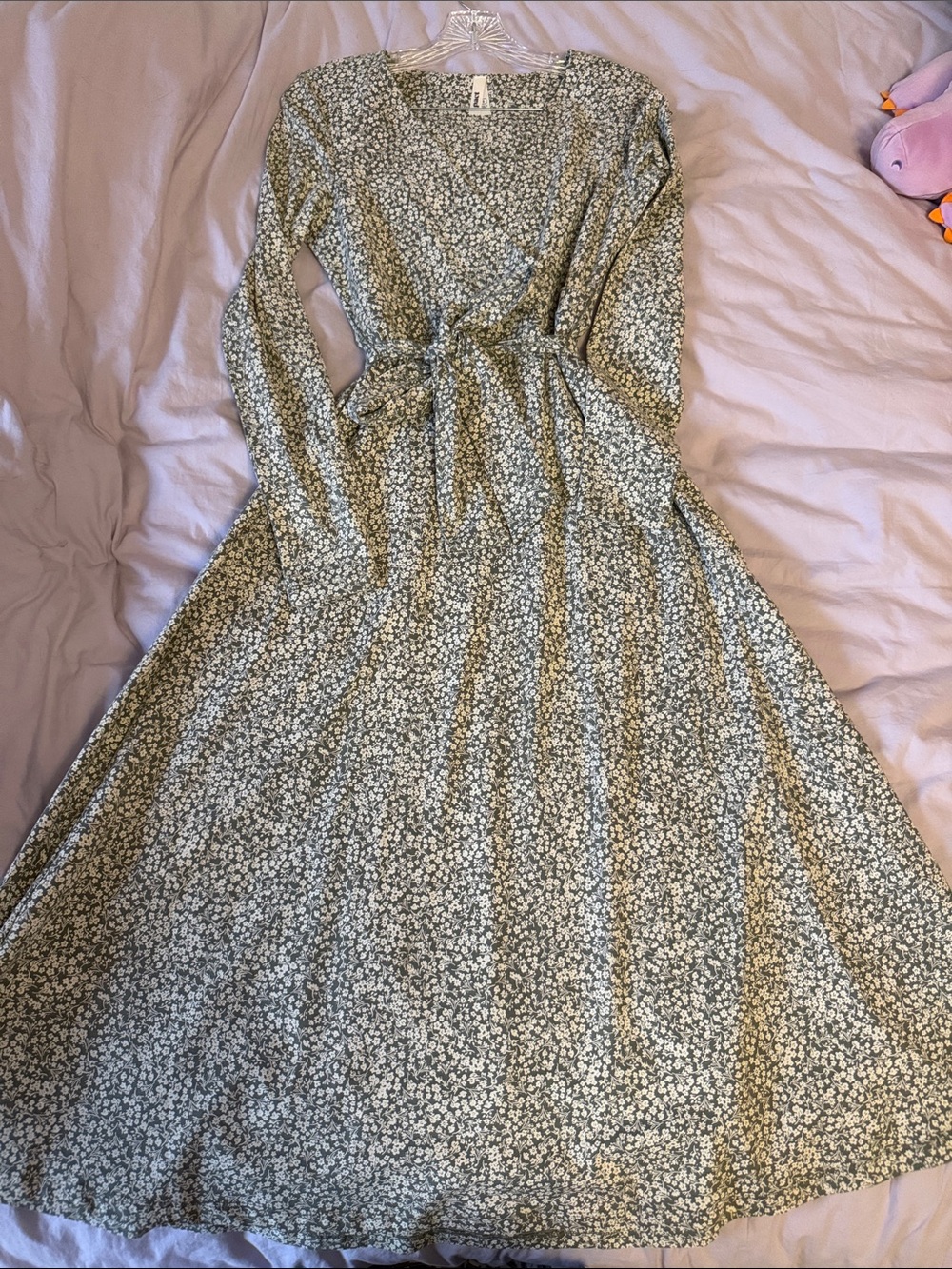 PACT olive green and white floral dress